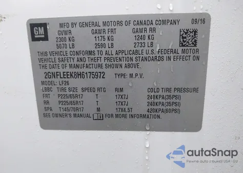 2017 Chevrolet Equinox Ls из США, поврежденный, VIN 2GNFLEEK8H6175972